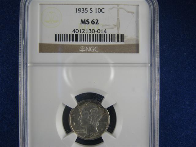 1935-S Mercury Dime MS 62 slab